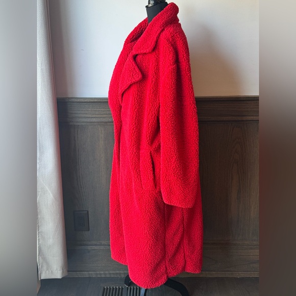 Vibrant Long Red Teddy Jacket for Women 2X - Picture 3 of 8